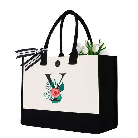 Initial Canvas Tote Bag, Personalized Birthday Gifts Mom Friends :> - Picture 1 of 7